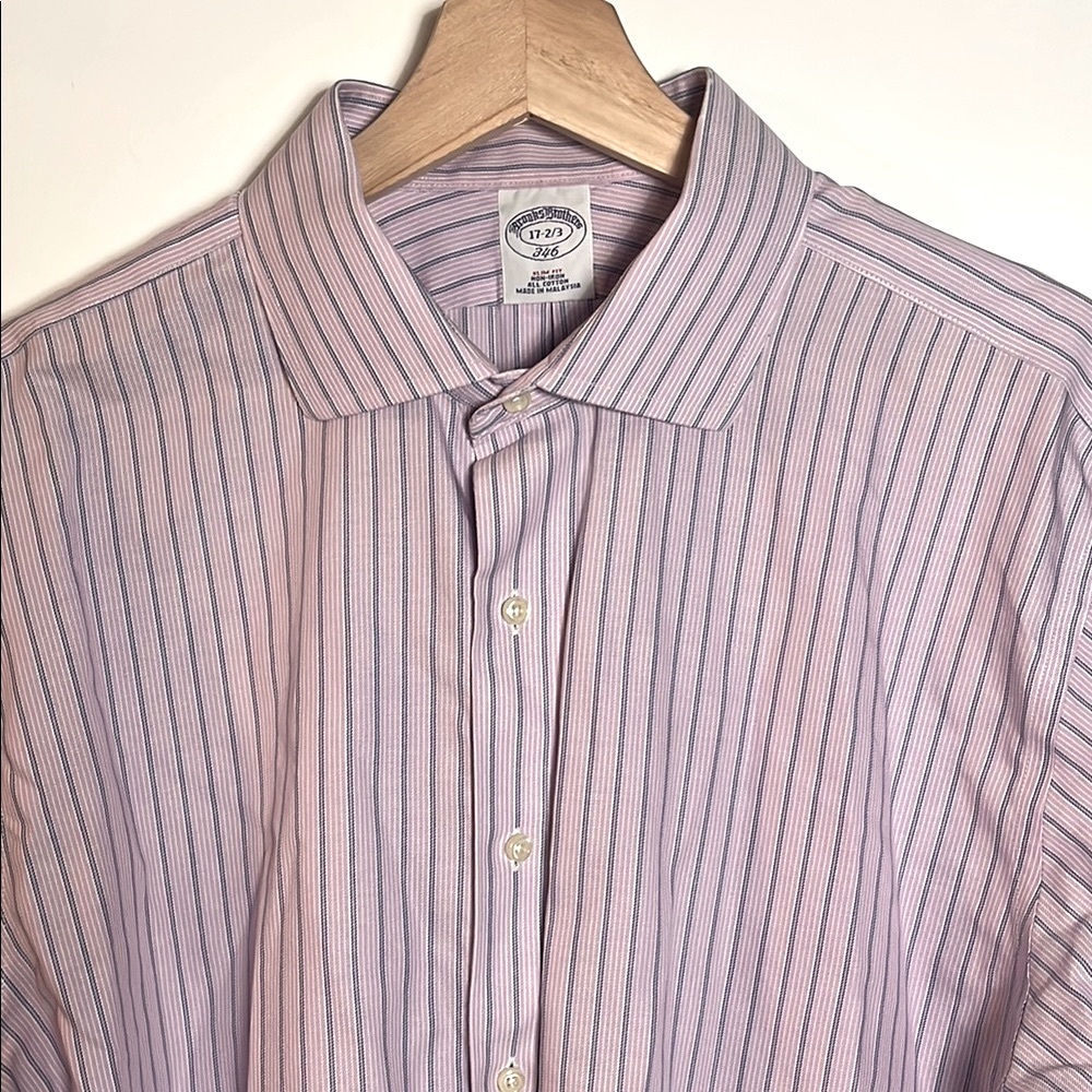 Brooks Brothers Mens Non-Iron Oxford Striped Collared Dress Shirt